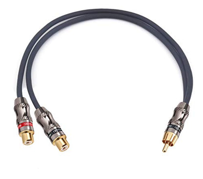 RCA Splitter, RCA 1 Male to 2 Female Cable Adapter, Stereo Audio RCA Y-Cable Heavy Duty, subwoofer Splitter Gold Plated 10" (25 cm) - color: M-2F