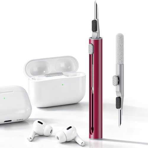 Hyashee Cleaner Kit for Airpods Pro 1 2 3 Multi-Function Cleaning Pen with Soft Brush Flocking Sponge for Bluetooth Earphones Case Cleaning Tools (Red) - color: Red