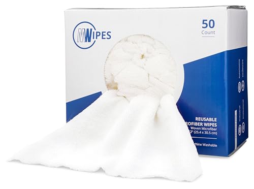 Microfiber Rags in A Box (50 Count) - Mwipes - 10" x 12" Reusable Wipes for Cleaning - Edgeless Terry Towels, Shop Rags, Wash, Dust, Disposable, House, Small Cleaning Cloths (White) - color: White
