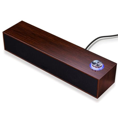 Diyeeni Wooden Computer Speaker, USB Powered PC Speakers, HiFi Stereo Sound Computer Sound Bar for Desktop Laptop, with Volume Knob, 3.5mm AUX Plug & Jack, 1.2m Cable