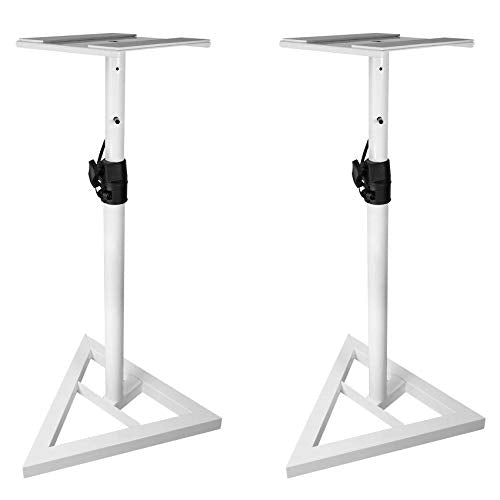 Rockville RVSM1 White Pair Adjustable Height Studio Monitor Speaker Stands | 33"-45" Height Range, 80 lb Capacity, EVA Isolation Pads, Steel Construction, Security Pin Lock