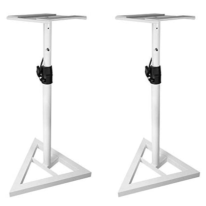 Rockville RVSM1 White Pair Adjustable Height Studio Monitor Speaker Stands | 33"-45" Height Range, 80 lb Capacity, EVA Isolation Pads, Steel Construction, Security Pin Lock