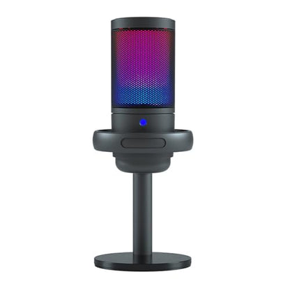 USB Microphone for PC Gaming Color Lighting Mic Mute Button Condenser with Knob Solid Base - color: Black