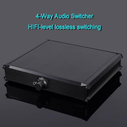 4-in 1-Out Audio Switcher, Stereo Audio Source Signal Switch Box, Manual Passive Audio Splitter Box, Hi-fi Lossless Selector, for CD DVD Radio Power Amplifier Speaker