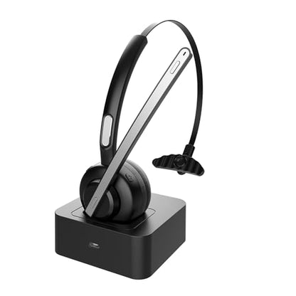 Bluetooth Headset, V5.2 Trucker Wireless Headset with Noise Cancelling Microphone & Charging Base for iPhone Samsung Cell Phone