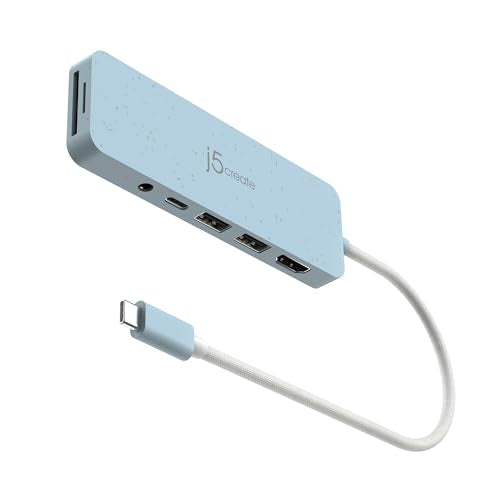 j5create USB-C Multi-Port Hub with Power Delivery with 4K HDMI/2 USB-A | PD 100W Charging SD&Micro SD/3.5mm Audio | for MacBook Pro&Air/iPad Pro/iMac/Surface/XPS/Thinkpad/Galaxy/and More(JCD373EC) - color: Fresh Cyan
