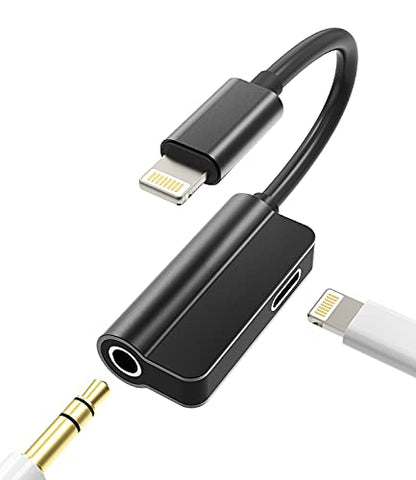 Lightning to 3.5mm Jack Dongle Splitter(2in1) for Apple MFI Certified for iPhone Aux Adapter Headphone Audio Cable Charger Cord for 7 8 Plus X Xr 14 13 12 11 Pro Max for iPad Charging Music Earphone