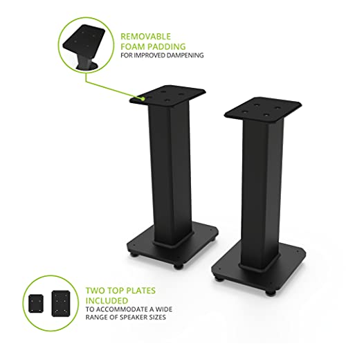 Kanto SX22 Universal Fillable Speaker Floor Stands for Bookshelf Speakers | 22" Tall | Adjustable Isolation Feet | Dedicated Cable Channel | Fill Bags & Level Incl. | Pair | Black