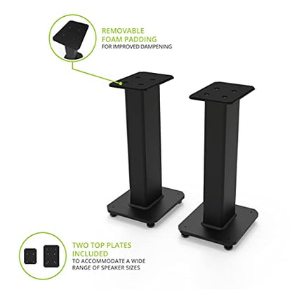 Kanto SX22 Universal Fillable Speaker Floor Stands for Bookshelf Speakers | 22" Tall | Adjustable Isolation Feet | Dedicated Cable Channel | Fill Bags & Level Incl. | Pair | Black