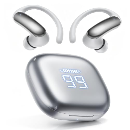 M145 Bluetooth Earphone Over Ear Extra-Large Font Display(Silver) | with Ear Hooks,60H Playtime,Over Ear Buds IPX6 Waterproof for Business Sport Workout Running Daily&myopia and presbyopia - color: Silvery