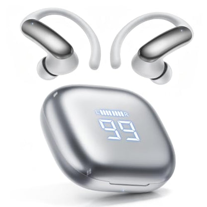 M145 Bluetooth Earphone Over Ear Extra-Large Font Display(Silver) | with Ear Hooks,60H Playtime,Over Ear Buds IPX6 Waterproof for Business Sport Workout Running Daily&myopia and presbyopia - color: Silvery