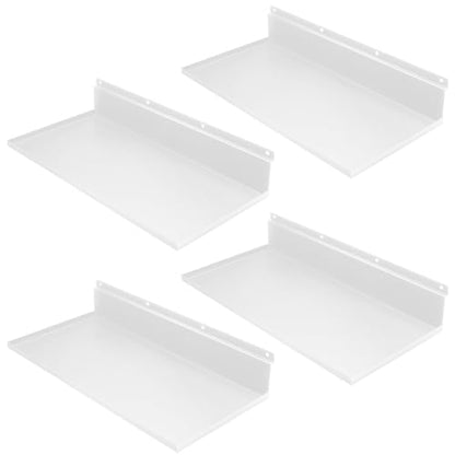 4 Pack 17 x 8 Inch Slatwall Shelves, White | Space Saving Heavy Duty Metal Display Shelves, Slat Wall Shelf Accessories for Garage, Retail, Home - style: 4 Pack White