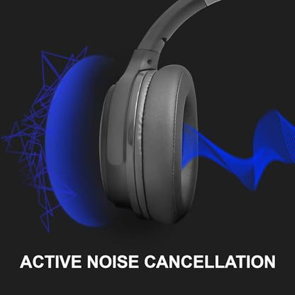Fisher Pro Active Noise Cancelling Headphones,Over-Ear Headphones Wireless | Bluetooth 5.3, Microphone, Lightweight Comfortable Headset for Home, Travel, Rechargeable Workout Headphones, Deep Base - color: Black