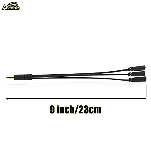 Ancable 9 Inch 3.5mm (1/8") Male to 3X Female Stereo Splitter Audio Cable, 3 Way Splitter Gold-Plated - color: Gold