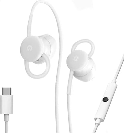 Google Earbuds Wired Headset USB-C, Comfortable Fit, Inline Controls, Compatible with Type-C Phones - White (Retail) - style: RETAIL