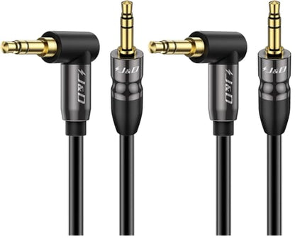 J&D 1/8 Stereo Cable, 3.5mm Extension Double Male Stereo Audio Aux Jack to Jack Cable 90 Degree Right Angle for Phone Tablet MP3 Player and All Other Devices, 10 Feet (Pack of 2) - size: 10 Feet (Pack of 2)