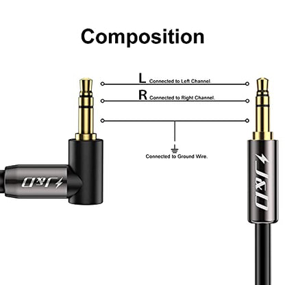 J&D 3.5mm Stereo Audio Aux Jack to Jack Gold Plated Cable 90 Degree Right Angle Compatible for iPhone, Galaxy, Speakers or All Other Devices, 10 Feet - size: 10 Feet