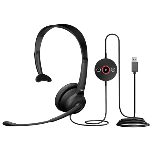 Cyber Acoustics AC-104ENC Mono USB Headset with ENC, in-Line Controls | Ideal for Call Centers and Remote Work, Adjustable Boom Arm, 8ft Cable, In-Line Module - style: USB Mono ENC Headset