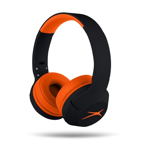 Altec Lansing Kid Safe Noise Cancelling Wireless Headphones 15H Battery, 85dB Volume Limit, Foldable Design Powerful Sound, Active Noise Cancellation Perfect for Kids Ages 7+ - color: Black/Orange