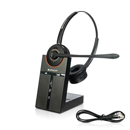 Spracht Wireless Headset - DECT Headset with Mic for Work, 350FT Range, 21 Hour Talk Time, Lightweight, Noise Cancellation, Ideal for Work from Home & Office Workers, Telephone Only (Dual Ear)