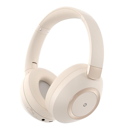 Active Noise Cancelling Headphones, 100H Playtime Headphones Wireless Bluetooth, Bluetooth Headphone with Microphone, Over- Ear Wireless Headphone with Deep Bass for Travel - color: Beige