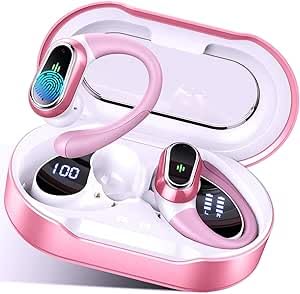 Wireless Earbuds, 2026 Bluetooth 5.4 Headphones, ENC Noise Canceling Mic | 60Hrs+ Stereo Wireless Headphones, IP7 Waterproof Bluetooth Earbuds, Sport Earhooks, Dual LED Display, for Workout, Running - color: Loyal Pink