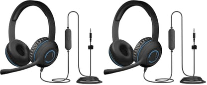 Cyber Acoustics AC-5002 Stereo Wired Headset with Microphone for PC – 3.5mm Computer Headset with Noise Cancelling Mic, Durable Headphones with Mic for Classroom, School, and Home Use (Pack of 2) - size: 2 pack without adapter