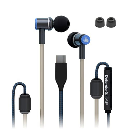 DefenderShield EMF Protection Air Tube Wired Earphones with Foam Tips | EMF Wired Earbuds with Microphone – Built-In Audio Controls & 3 Ear Tip Sizes, USB-C Plug For Gaming/PC/Computer/iPad/Phone - style: USB-C with Foam Tips