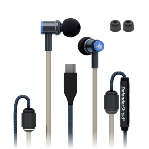 DefenderShield EMF Protection Air Tube Wired Earphones with Foam Tips | EMF Wired Earbuds with Microphone – Built-In Audio Controls & 3 Ear Tip Sizes, USB-C Plug For Gaming/PC/Computer/iPad/Phone - style: USB-C with Foam Tips