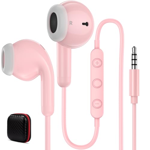 Wired Earbuds Headphones for Chromebook ThinkPad Laptops,3.5mm Plug | Noise Cancelling Ear Buds with Microphone,3,5mm Jack Earphones for Kindle Fire Tablet/Samsung A14 A15/Switch PC School - color: Pink