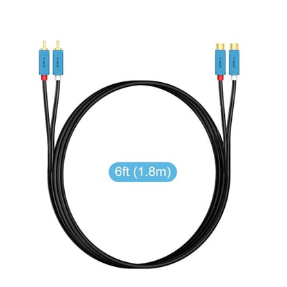 J&D 2 RCA Extension Cable, Gold Plated 2 RCA Male to Female Stereo Audio Extension Cable with Heavy Duty Aluminum Alloy Shell, 6 Feet - size: 6 Feet
