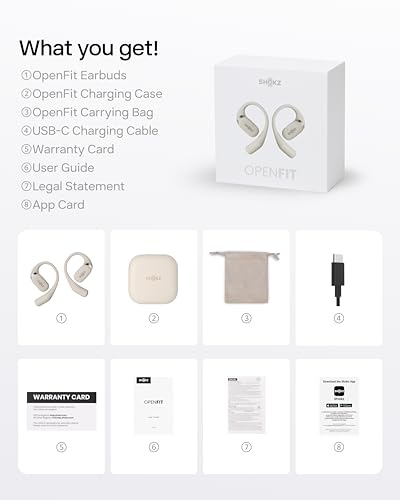 SHOKZ OpenFit Open-Ear Earhook Bluetooth Earbuds, Black,28H Playtime | Fast Charging; Bluetooth 5.2; True Wireless - color: Beige