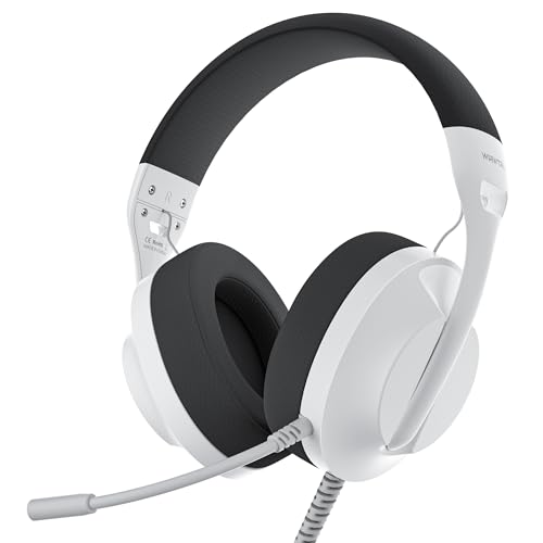 WIRWTRU Wired Gaming Headset for PS5, Xbox, Xbox Series X|S, PC, PS4 | 198g Lightweight Design, Noise Cancelling Microphone, Soft Earmuffs, 3.5mm Jack for Gaming & Work - color: White&Black