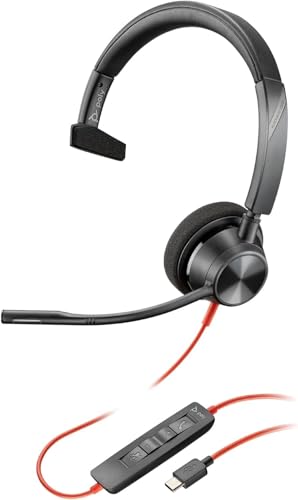 Poly Blackwire 3310 Wired Headset (Plantronics) – Flexible Microphone Boom – Monaural Design - Connect to PC/Mac via USB-C or USB-A - Works w/Teams, Zoom - Amazon Exclusive - style: 2023 Version (USB-C & USB-A)