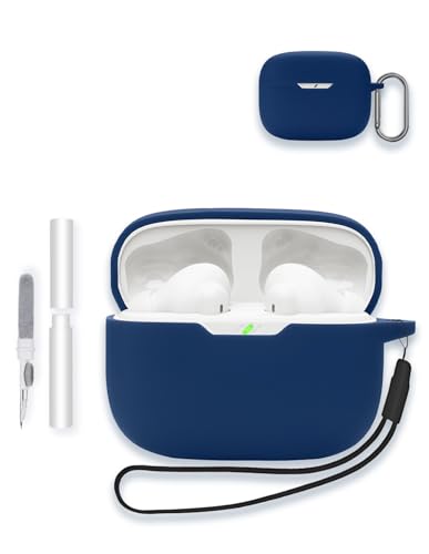 Case for JBL Vibe Beam 2/Vibe Beam - True Wireless Noise Cancelling Earbuds, Soft Silicone Protective Portable Scratch Shock Resistant Shell with Cleaner Kit & Carabiner & Lanyard，，Blue - color: BLUE