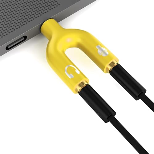 3.5mm Headphone Splitter Adapter, 2 Pack TRRS Male to Dual Female Y Splitter for Audio & Microphone – Headset to PC Mic Adapter – Compatible with Laptops, Tablets, Phones, PS4/PS5 Controllers, Yellow - color: Yellow