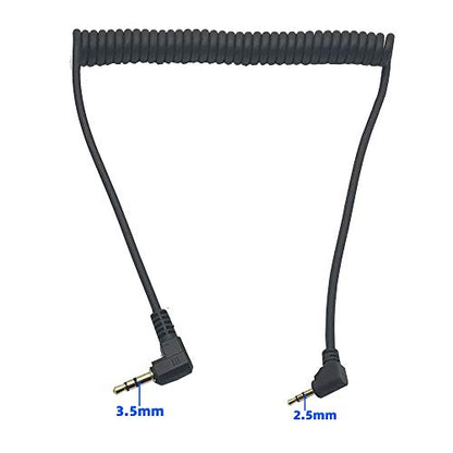 Seadream Coiled 2.5mm to 3.5mm Aux Cable 2Pack 90 Degree Right Angle 3.5mm Male to 2.5mm Male Coiled AUX Audio Cable Cord Black