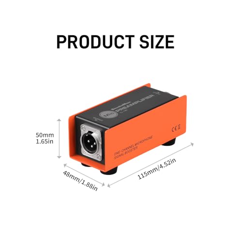 StudioMan CL-100 XLR Preamp for Dynamic Microphones,25dB Gain, Low-Noise Amplifier,Compact Metal Housing, XLR I/O,Orange/Black, Phantom Power Compatible
