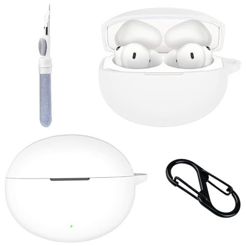Compatible with OnePlus Buds 4 Case Cover,Shock-Proof,Premium Silicone with Keychain,Lanyard,Cleaning Accessories-White