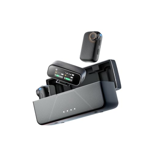 Wireless Lavalier Microphone (2 TX + 1 RX + Charging Case), Intelligent Noise Reduction, 24-bit/48kHz Sampling Rate, 820 ft.(250m) Range, Mini Bluetooth Mic for iPhone/Android/Ipad/PC/Camera