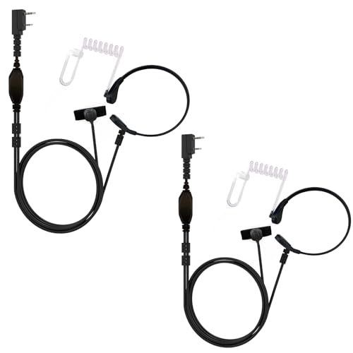 Throat Mic Headset 2 Pin Neck Acoustic Tube Radio Earpiece with PPT Microphone 2 Way Radio Accessories Compatible with UV-5R UV-5RH UV82 BF-888S DM-1701 Walkie Talkie(2PACK)
