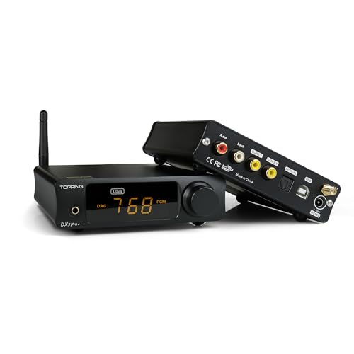 Topping DX3pro+ LDAC Headphone Amplifier with ES9038Q2M XU208 Chip, USB/Optical/Coaxial/Bluetooth to L/R RCA Line Output 3.5mm Headphone DAC Amp Preamp (Black) - color: Black