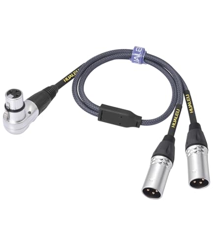 2Ft Right Angle 3Pin XLR Female to Dual 3Pin XLR Male Y Splitter 1 Female to 2 Male Audiao Cable, Mixer, Microphone,Amplifier Y Splitter Cable - color: Right Angle XLR 1 Female to 2 Male, size: 2Ft*1Pack