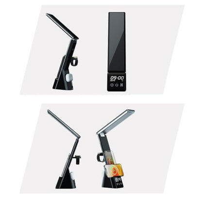 IHAO 6in1 Multifunctional Foldable LED Table Lamp with Wireless Charger Digital Alarm Clock Eye-Care Lighting 3 Color Modes 15W Qi Charger for Phone/Headphones, iWatch Charger Compatible-N61Black - color: Table Lamp N61 Black