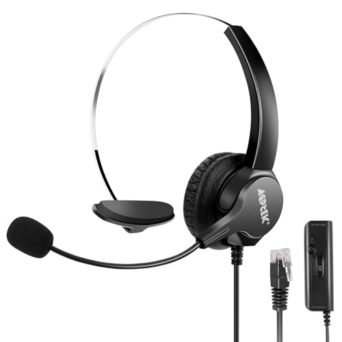 AGPTEK® Hands-Free Call Center Noise Cancelling Corded Headset | with Microphone, Monaural Headset Headphone for Desk Telephone, with 4-Pin RJ9 Crystal Head - size: Monaural Headset