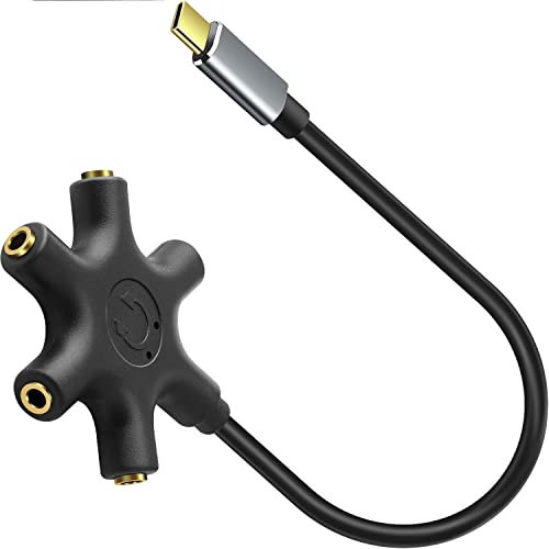 USB C to 3.5mm Audio Jack Aadpter Type-C to 3.5mm Multi Headphone Adaptador 5 Way 5-in-1 Aux TRS Audio Sharing Splitter Cable Compatible for Samsung Galaxy S22/S21/S20, MacBook Air/Pro