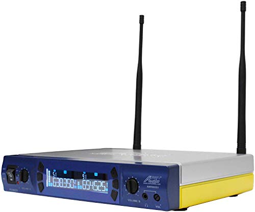 AUDIO 2000'S 6952UMH Battery-Powered UHF 200-Freq Wireless System with 1 Dual-Chan Wireless Receiver, 2 Wireless Body-Pack Transmitters, 2 Headset Microphones, and 2 Lavalier Microphones