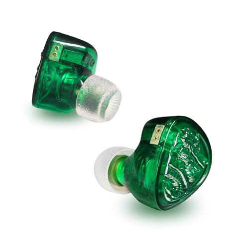 TANGZU Wan'er S.G II Jage Dragon Gaming IEM Earphones, 10mm PET Single Dynamic Driver in Ear Monitor Headphones with Mic for Studio Gaming, Flat Detachable 2-Pin Cable (Green 3.5mm Without Mic) - size: 3.5mm without Mic