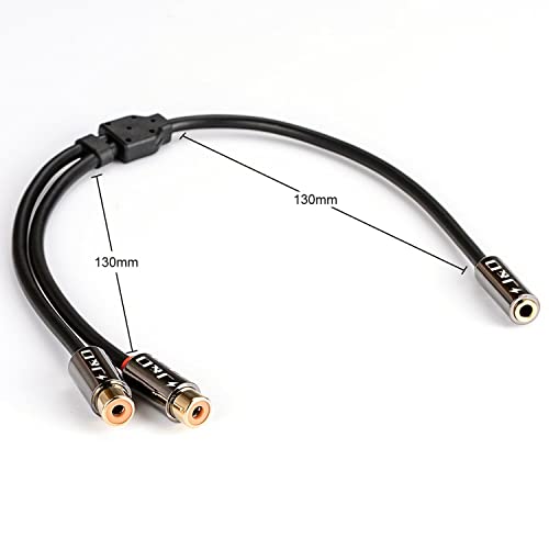 J&D 3.5 mm to 2 RCA Cable, Gold Plated Copper Shell Heavy Duty 3.5mm Female to 2RCA Female Stereo Audio RCA Cable Adapter, 0.65 Feet