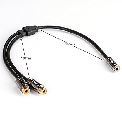 J&D 3.5 mm to 2 RCA Cable, Gold Plated Copper Shell Heavy Duty 3.5mm Female to 2RCA Female Stereo Audio RCA Cable Adapter, 0.65 Feet